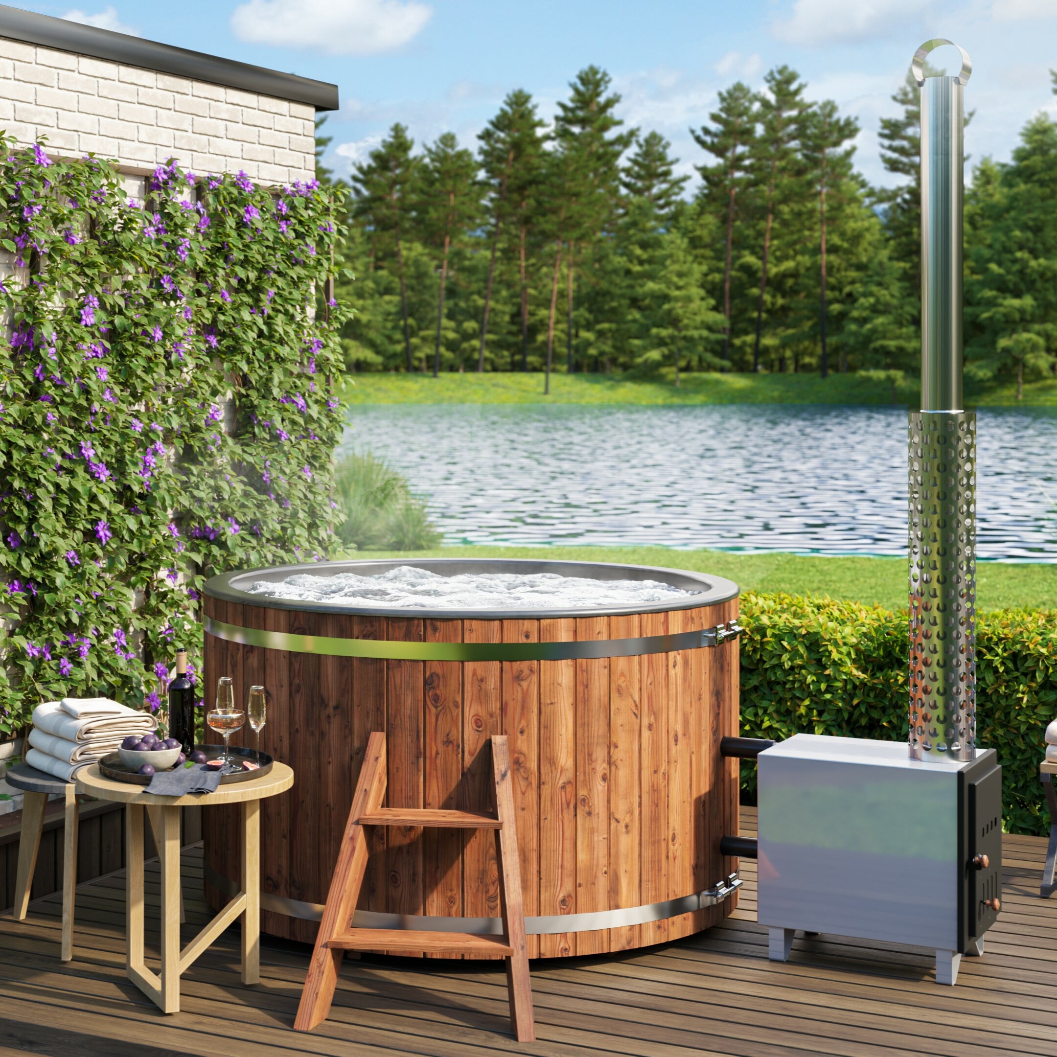 5 or 6 Person Norseman Wooden Hot Tub - Exterior Heater - 40mm Cladding |  FREE Nationwide Delivery | Logspan