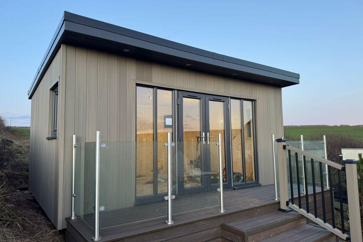 Customer log cabin with decking
