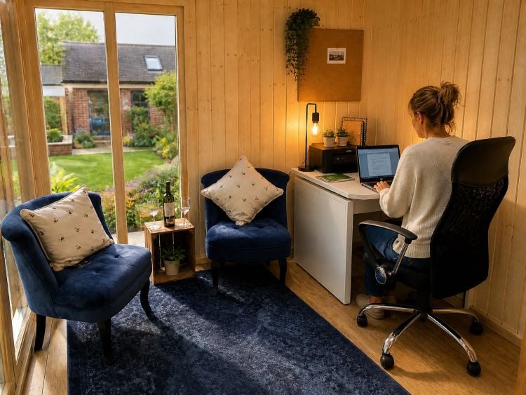 Garden log cabin used as a home office